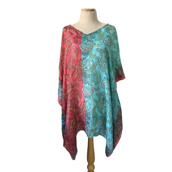 Sundance Women's Sz One Size 100% Silk Paisley Kaftan Tunic V-Neck Multicolor - Picture 2 of 8